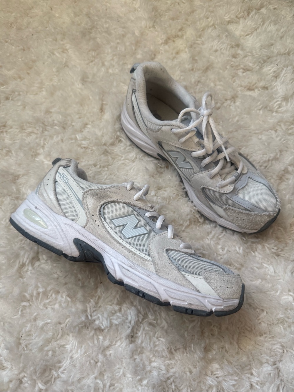 New Balance White and Light Gray Athletic Sneakers